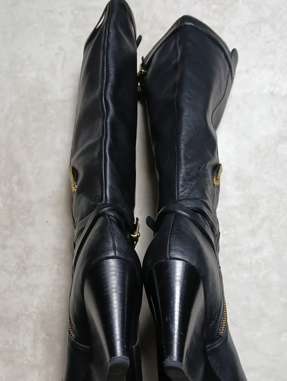 Coach Adair Tall Wedge Black Leather Boots,  Buckles Details Size 10B
